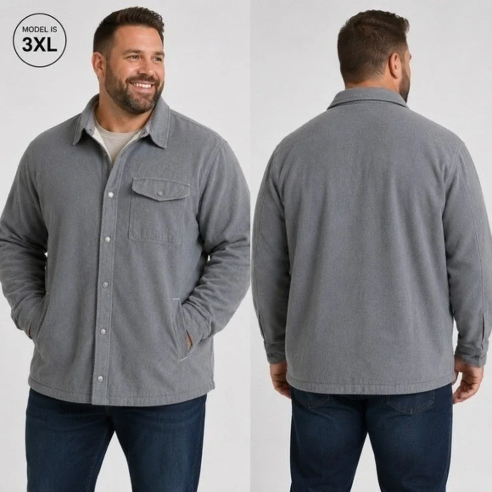 The North Face Mens XXXL Grey Sherpa Lined Flannel Snap Front Shirt Jacket